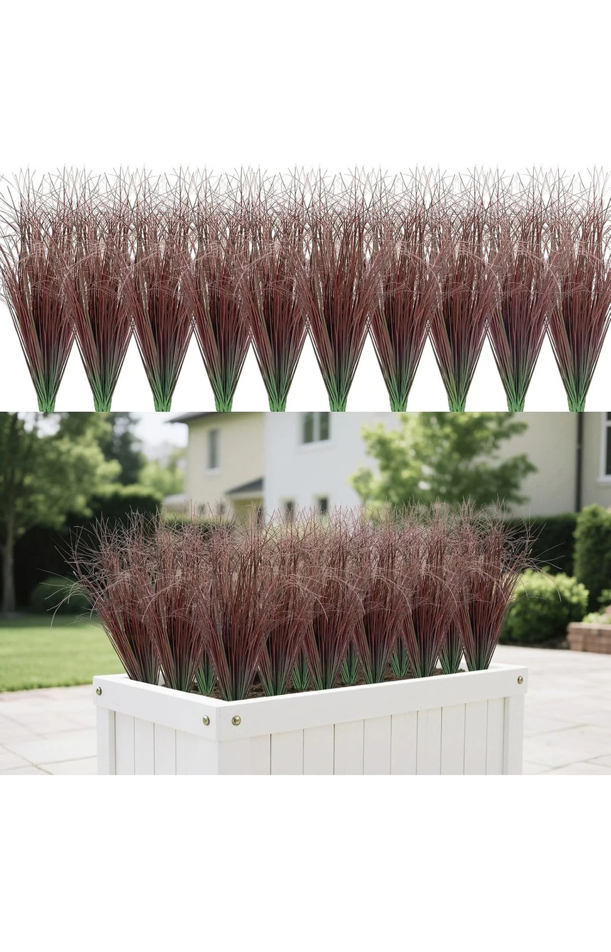 Artificial Grass Plants 60 Bundles Faux Onion Grass Stems Burgundy 17.7 Inch